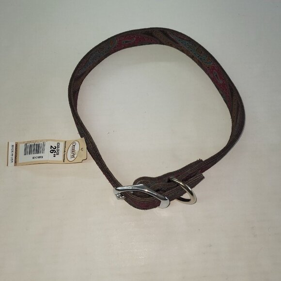 Omni Pet Dog Collar Signature Leather Red Brown Green‎ Paisley 26"(22-23")Buckle - Picture 3 of 10